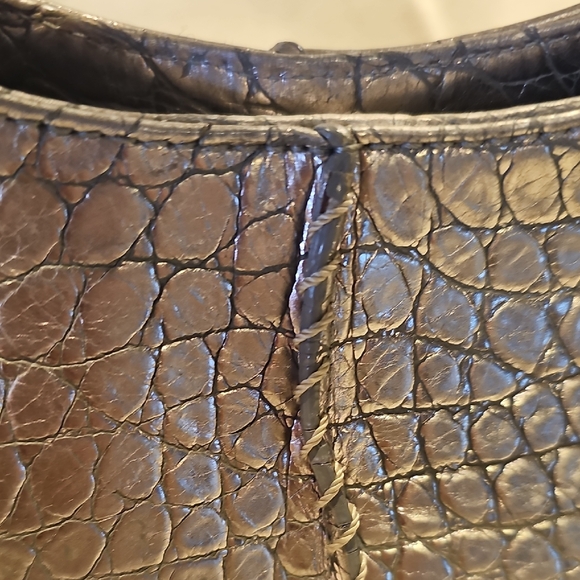 Donald J. Pliner Metallic Crocodile-Embossed Top Handle Bag - Picture 3 of 16